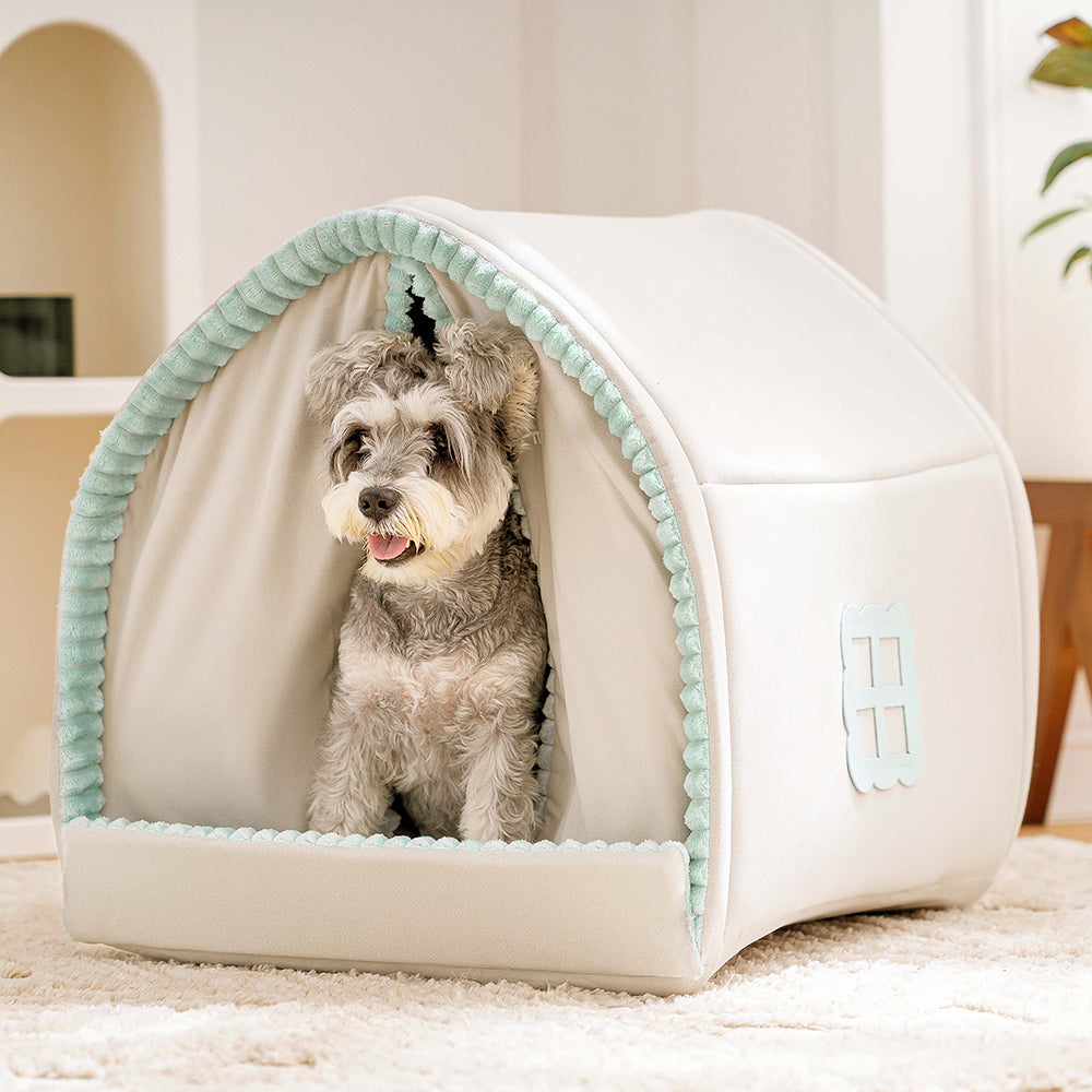 Double Curtain Pet House Enclosed Dog Bed