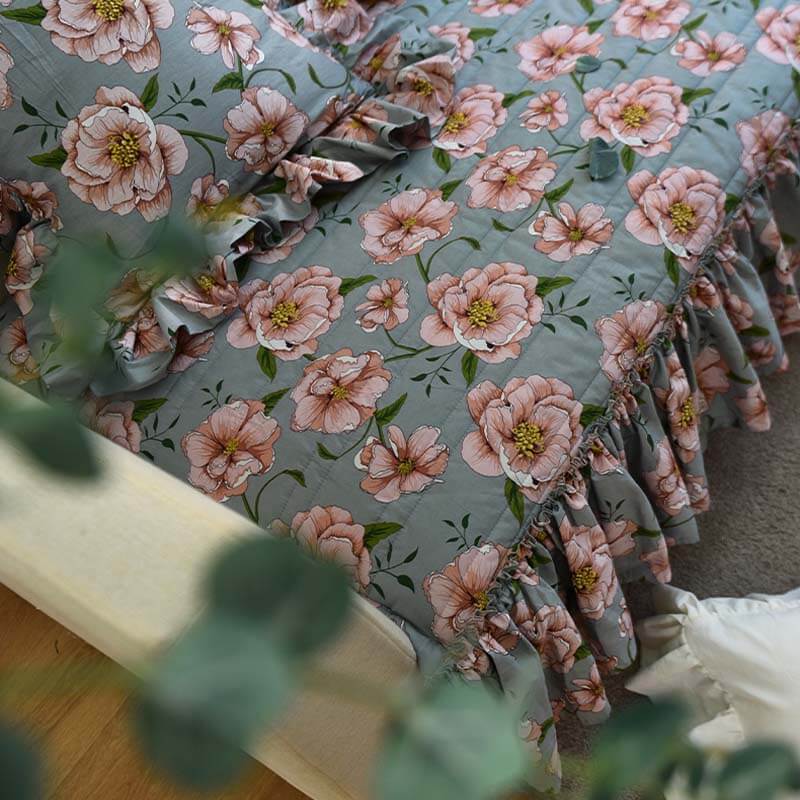 Rose Pattern Cotton Couch Cover With Skirt All Season Couch Cover