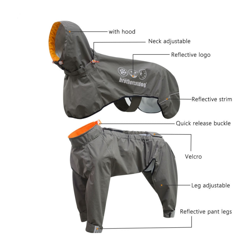 Fully Wrapped Reflective Dog Raincoat With Legs And Hood